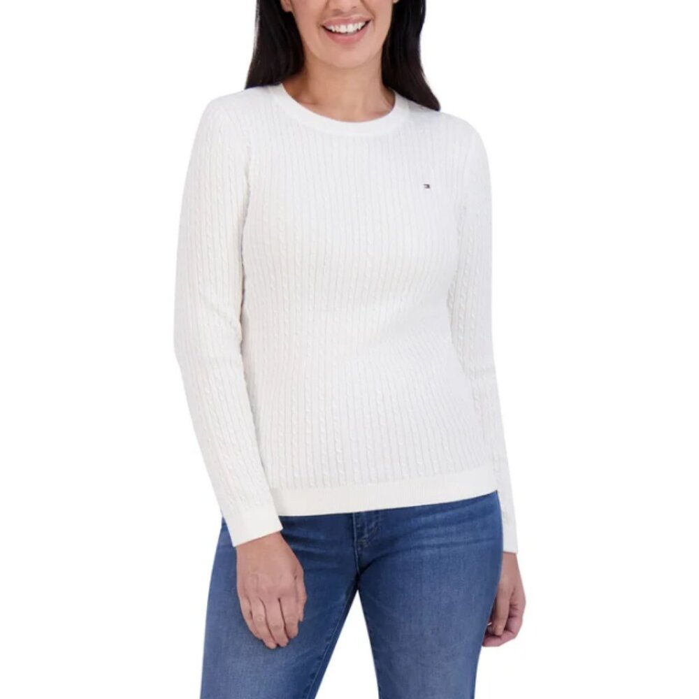 NWT Tommy Hilfiger Ivory Cable Knit Cotton Sweater Size XL